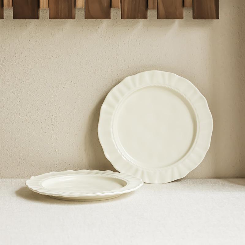 Premium Cream Style Ceramic Plate Household Lace Plate French Western Plate Tableware Breakfast Plate Fruit Salad