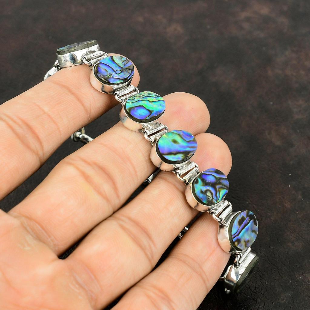 Браслет из ракушки морского ушка Ювелирные изделия ручной работы Браслет из стерлингового серебра 925 пробы Ювелирные изделия из драгоценных камней Регулируемый браслет-цепочка Подарок для нее Элегантные украшения