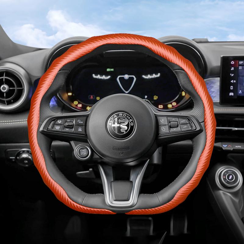 Suitable for Alfa Romeo Carbon Fiber Texture Steering Wheel Cover Snap-On Wave-Shaped Sports Design Protective Case Giulia 952 Stelvio 949 147