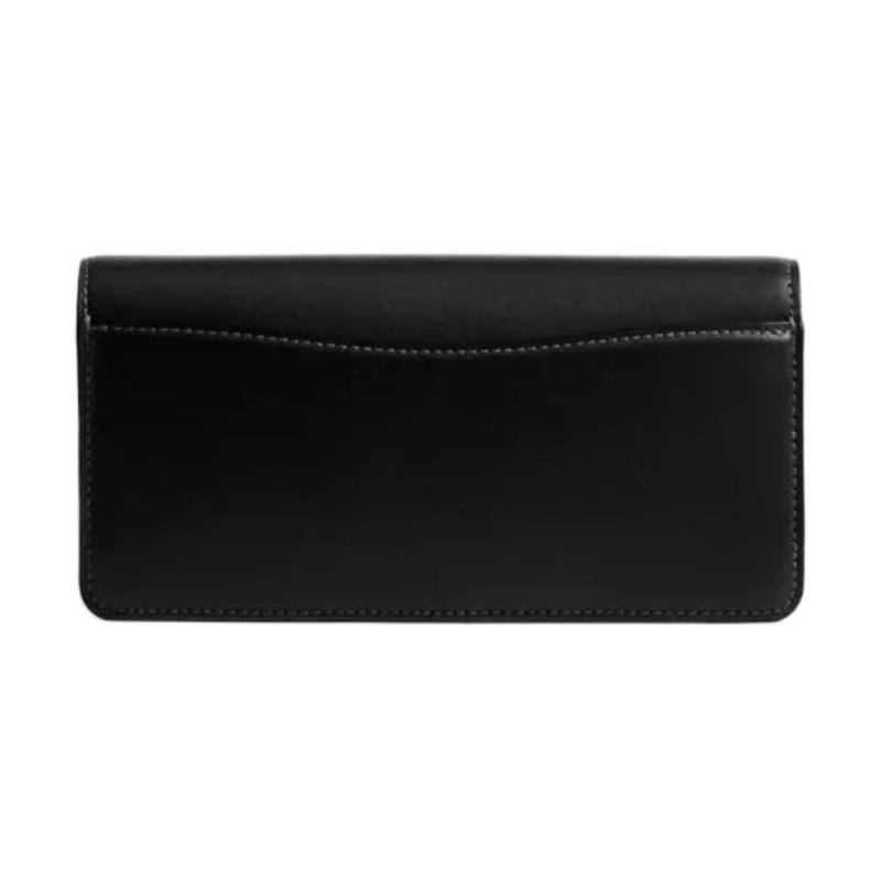 COACH 21 gold metal hardware snap closure calfskin wallet crossbody shoulder bag small women's black