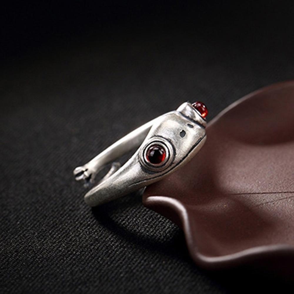 Bohemian for Women Artistic Design Vintage Opening Ring Resizable Frog Finger Ring Silver Color