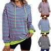 Women's Stripe Print Patchwork Fashion Hooded Sweatshirt Long Sleeve Drawstring Loose Stylish Sweatshirt with Pocket Soft Comfortable Pullover Top