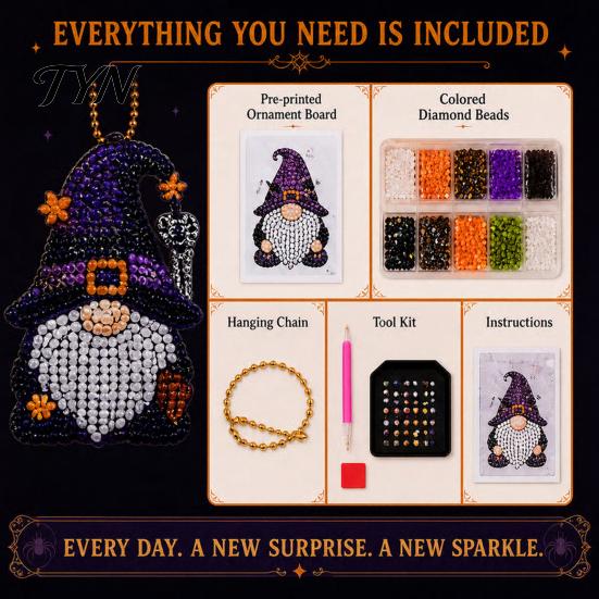 Halloween Decoration Pendant Set Gnome Advent Calendar, Christmas DIY Faux Diamond Art Calendar 31 Days Craft Kit, Handmade Hanging Ornaments