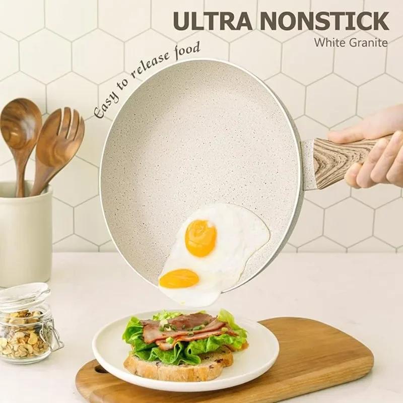 Набор из 12 кастрюль и сковородок, наборы посуды с антипригарным покрытием, гранитная индукционная посуда, набор посуды с антипригарным покрытием и сковородами - белый