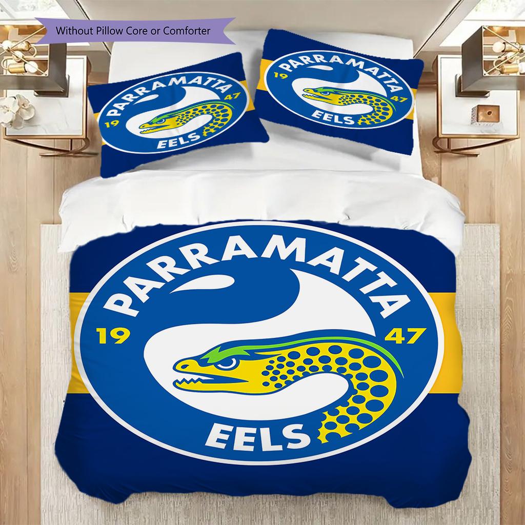 Parramatta Eels Pattern Bedding Quilt Set Quilt Cover Pillowcase Home Decoration Birthday Gift (1 * duvet cover + 2 * pillowcase, without core)