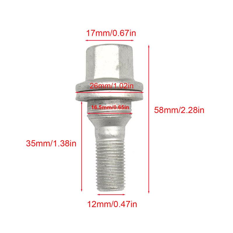 4x Wheel Bolts Nuts 17mm M12*1.25 Wheel lug bolts For Peugeot 207 307 508 1007 Citroen C3 C4 C5 Berlingo