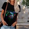Women Summer T Shirt Eye Print Retro Fashion Short Sleeve Tees Casual   Printed  Tops