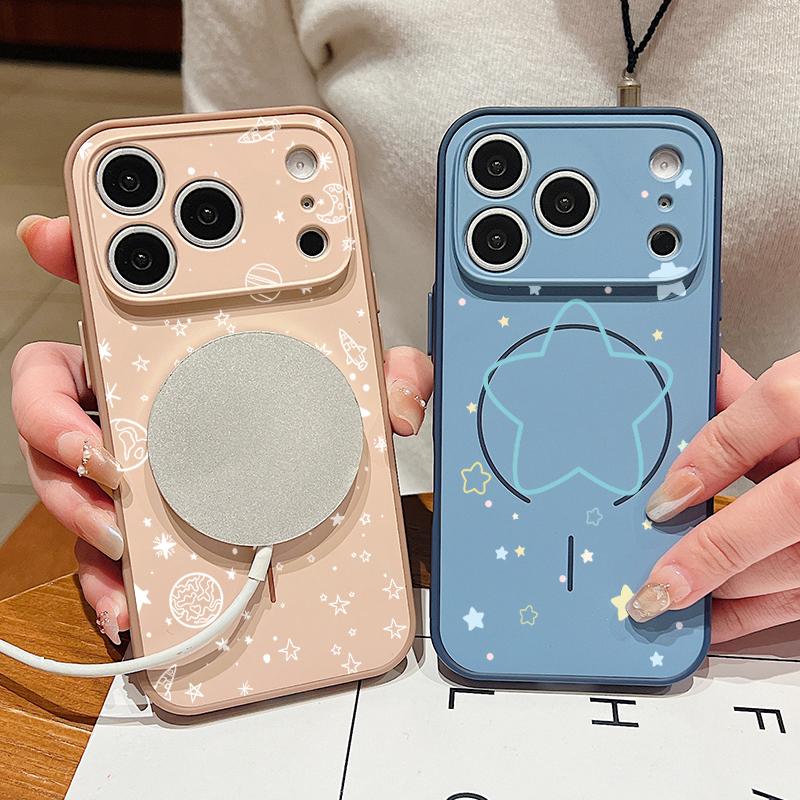 Чехол со звездным узором 'Lucky Stars' для iPhone 17 Pro Max Магнитный для Magsafe Гибридная тонкая матовая крышка для iPhone 16 15 14 13 Pro Max