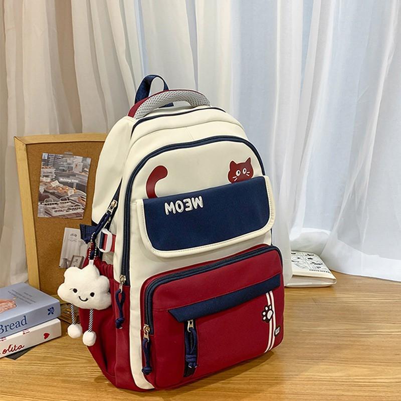 Large Capacity Colorblock Backpack Teen Girls High School Students Lightweight Expandable Bag With Laptop Sleeve