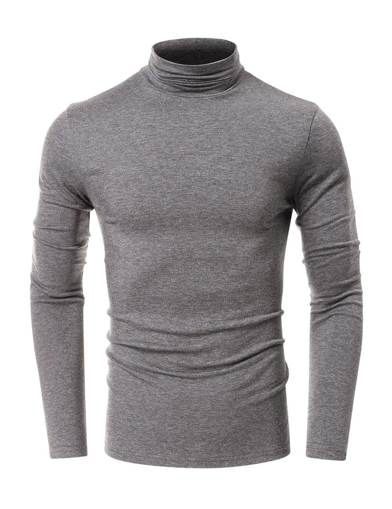 Autumn and Winter High-neck Men's Bottom Shirt Long-sleeved T-shirt Solid Color