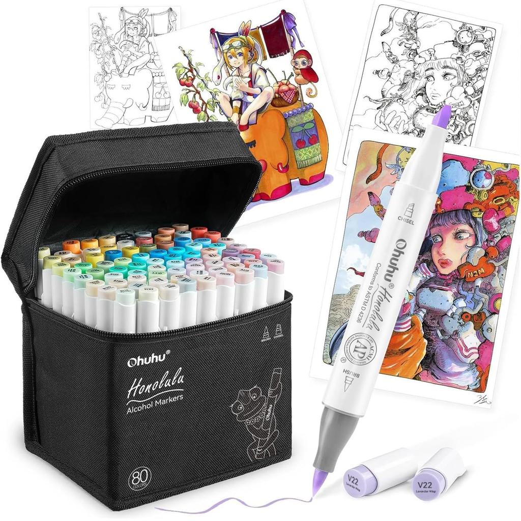 Маркер Ohuhu Illustration Brush 80 81 с блендером, серия Honolulu, Тип, Цвета, Ручки, Для профессионального использования, Пастельный, Кисть/Широкий, Светлые цвета, Ручки,