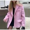 Женское модное розовое пальто с лацканами, однобортное с длинным рукавом, элегантное пальто, осенне-зимний теплый блейзер, повседневная женская верхняя одежда с карманами