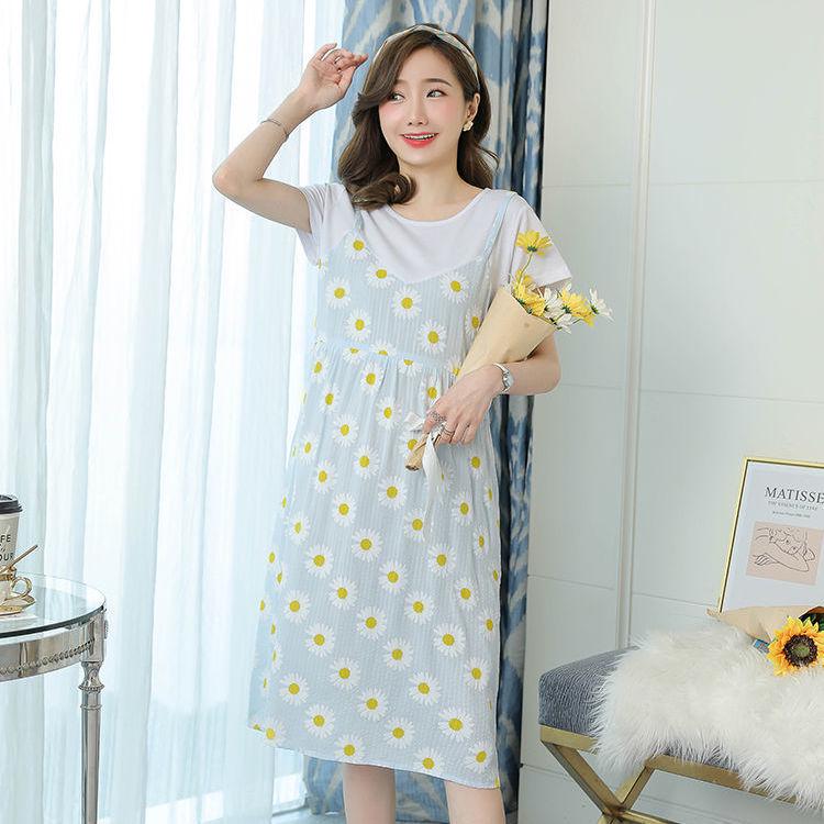 Летняя юбка для беременных из двух частей, длинная - до колена, большой размер