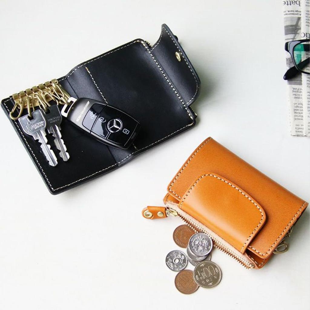 Key Case with Coin Purse Genuine Leather Coin Purse Integrated 6 Rows Tochigi Leather Smart Key Case Key Holder Brand Made In Japan Leather Day