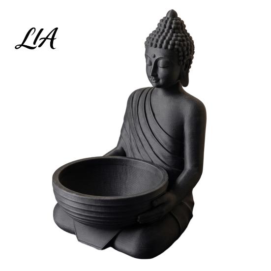 Desktop Buddha Statue Ornament 3D Printed Incense Holder for Stick Incense, Zen Burner Yoga Room Decor with Ash Catcher Bowl, Meditation Entryway Tea