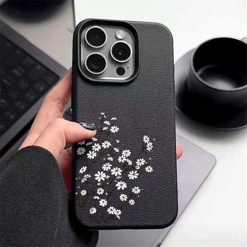 Маленький белый цветочный принт матовый тонкий чехол для телефона iPhone 16 Pro 15 Pro Max 14 13 12 11 TPU кожа текстура мягкий противоударный бампер чехол