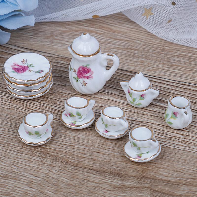 15 шт. 1:12 миниатюрных столовых приборов для кукольного домика, фарфоровые керамические чайные чашки, набор игрушек