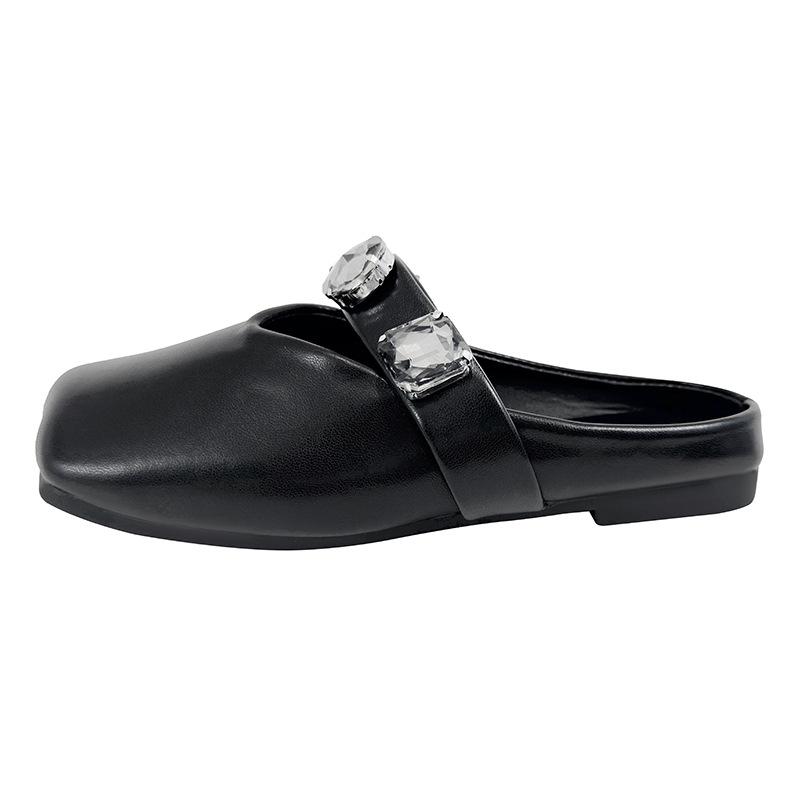 Модные полутапочки Baotou со стразами, женская летняя верхняя одежда, сандалии с квадратным носком De Mujer Verano 2024, повседневная универсальная обувь