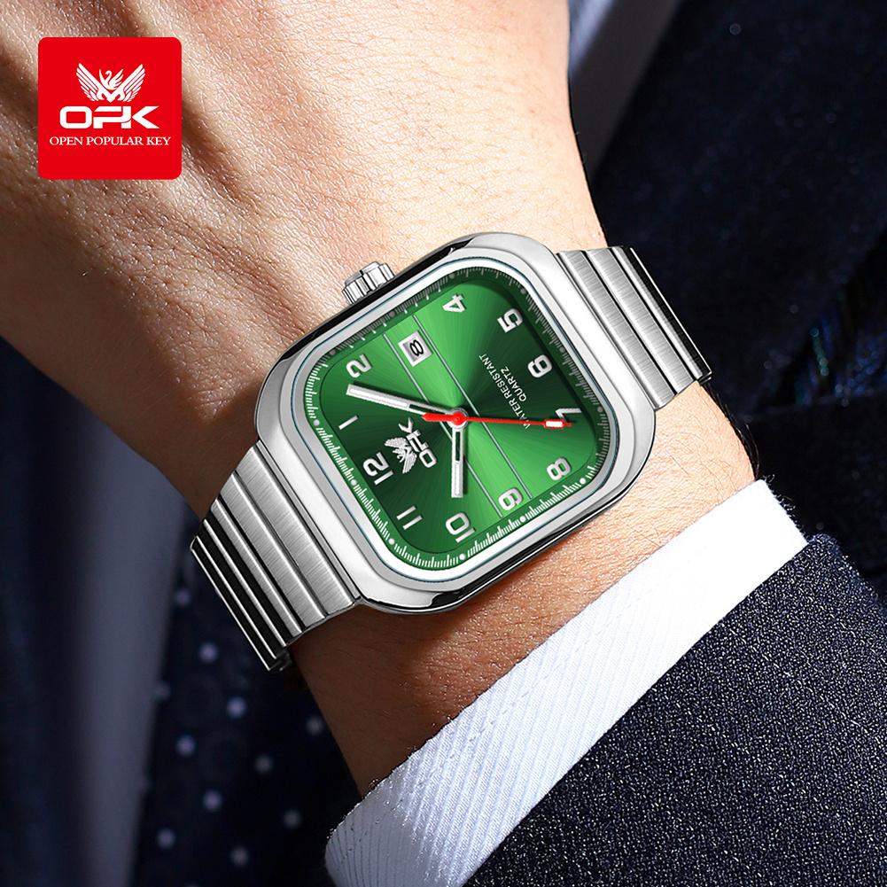 OPK brand digital engraved luminous waterproof single calendar men's watch quartz watch 6040