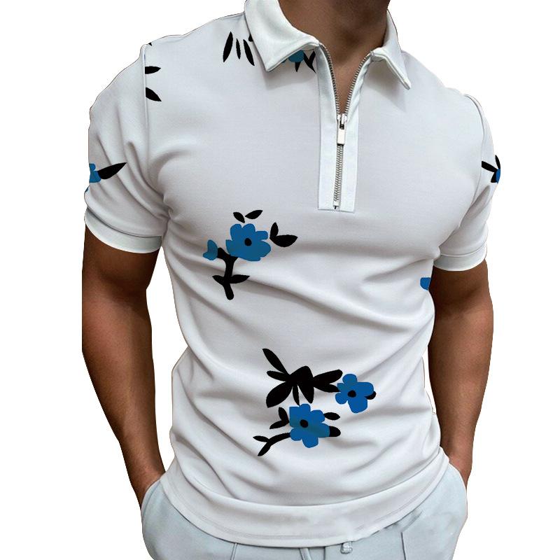 New Men's Printed Zipper POLO Shirt Breathable Loose Short Sleeve T-shirt Men's Top