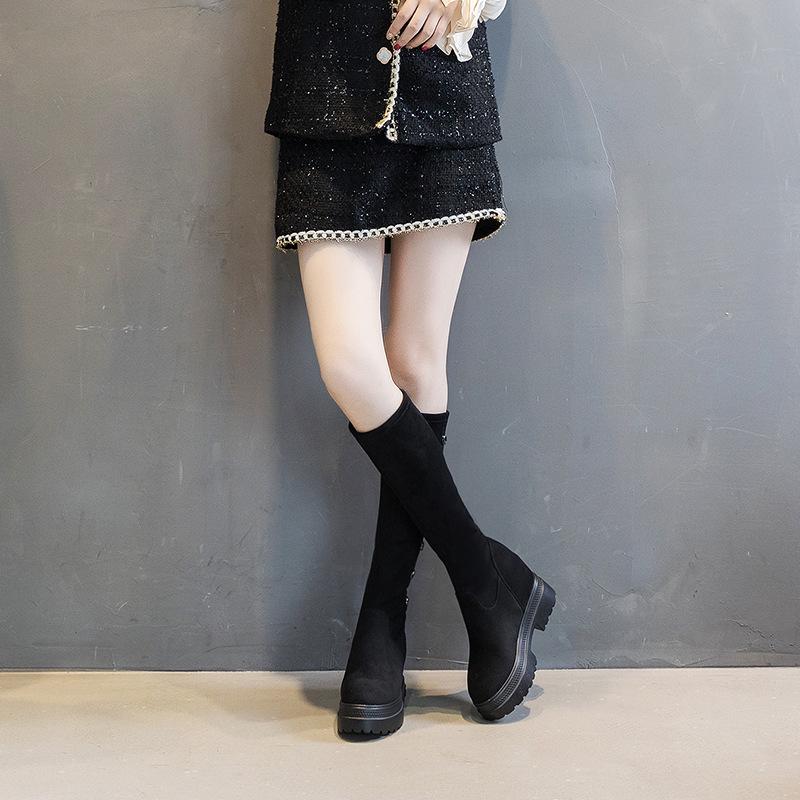 Women's Suede Over-the-Knee Boots: 2024 Elastic, Thick-Soled, Height-Increasing, Plus Velvet for Autumn/Winter