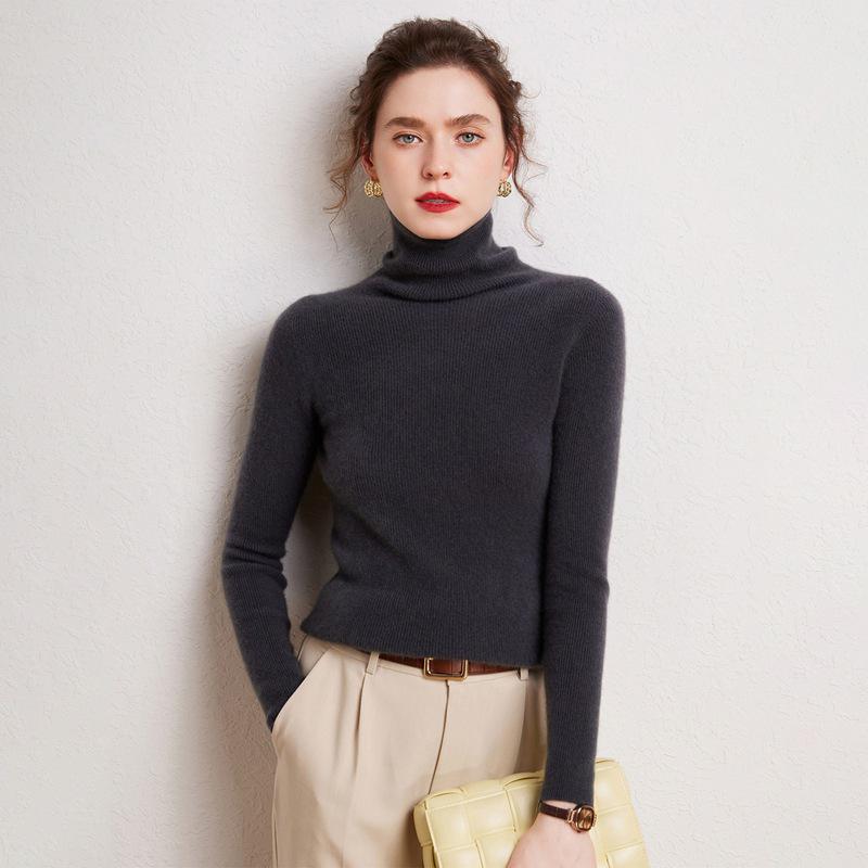 Women's 100% Pure Cashmere High Neck Seamless Turtleneck Sweater - Slim Fit Autumn Winter Knitwear