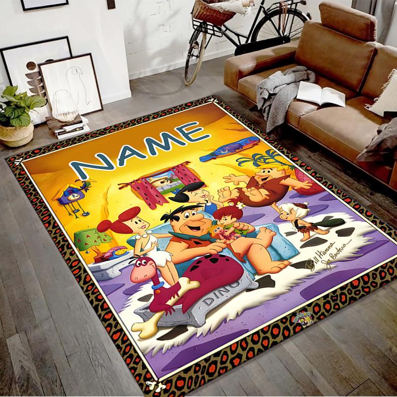 Custom Flintstone Mat Personalized Name, Polyester Washable Indoor Entryway Rug, Gift for Christmas, Easter, Thanksgiving Day
