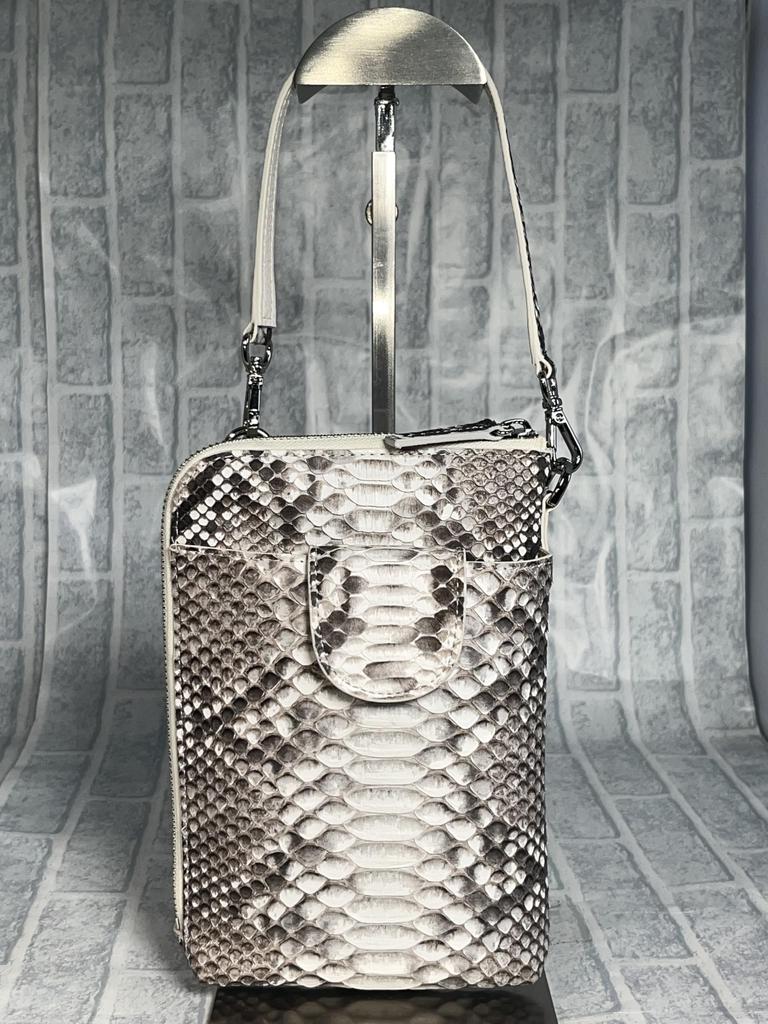 Smartphone Pochette 3WAY Python Genuine Leather Shoulder Bag with Coin Case for Women and Men Black Snakeskin Snakeskin Smartphone Pochette Pochette