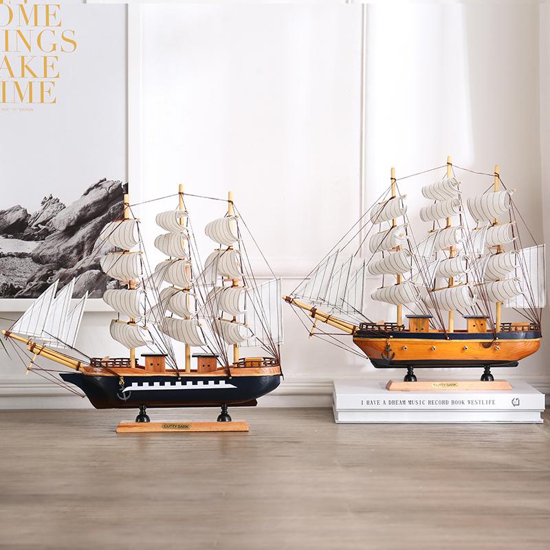 Mediterranean Wooden Sailboat Model Ornaments Creative Handmade Solid Wood Simulation Craft Home Decoration Retro Ornaments