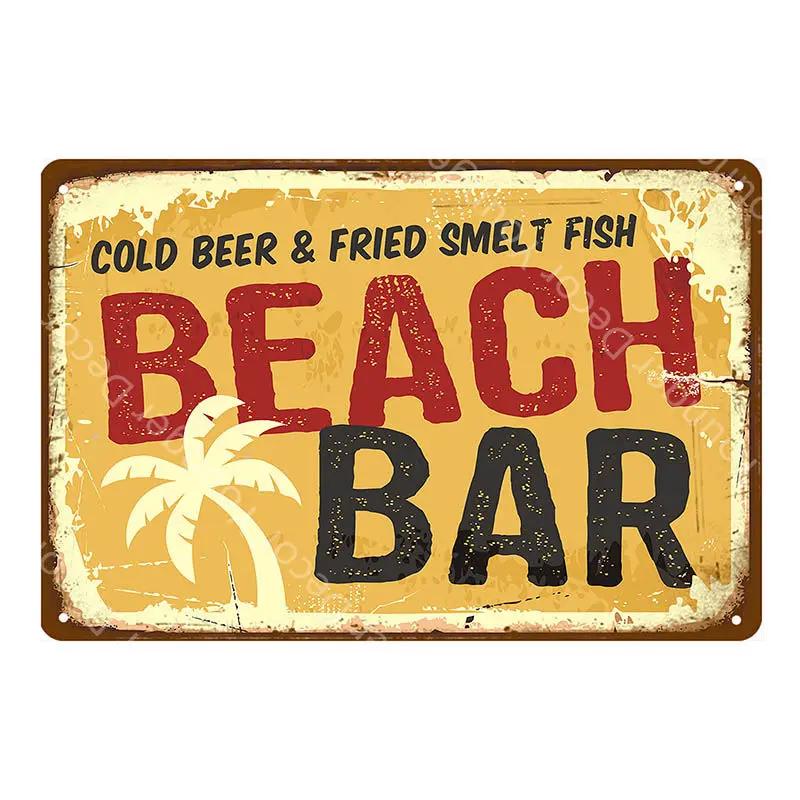 Aloha Beach Tin Signs Vintage Summer Metal Wall Plaque Hawaii Tiki Bar Decor House Seaside Decorative Plate Surf Carft YA040