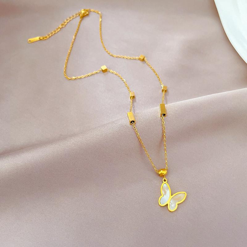Light Luxury Butterfly Heart Zircon Pendant Necklace Stainless Steel Trendy Geometric Choker Jewelry Party Gifts For Women Girls