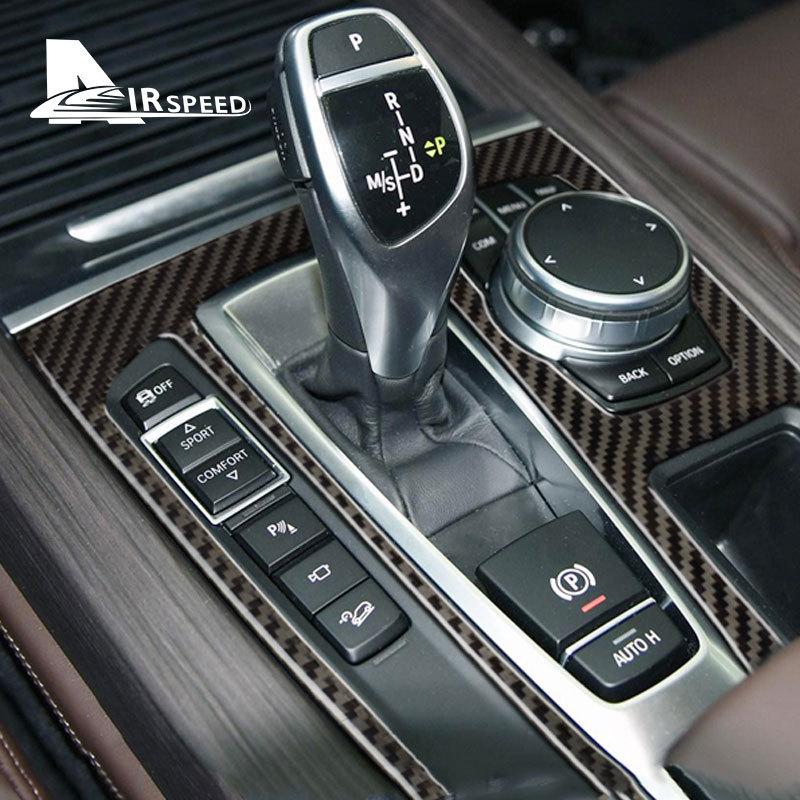 AIRSPEED Carbon Fiber for BMW X5 F15 X6 F16 2014 2015 2016 2017 Accessories Interior Trim Console Car Gear Shift Panel Sticker