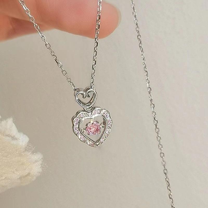 Y2K Trend Pink Planet Heart Zircon Necklaces Women Charm Aesthetic Clavicle Chain Pendent Necklace Party Jewelry Gifts