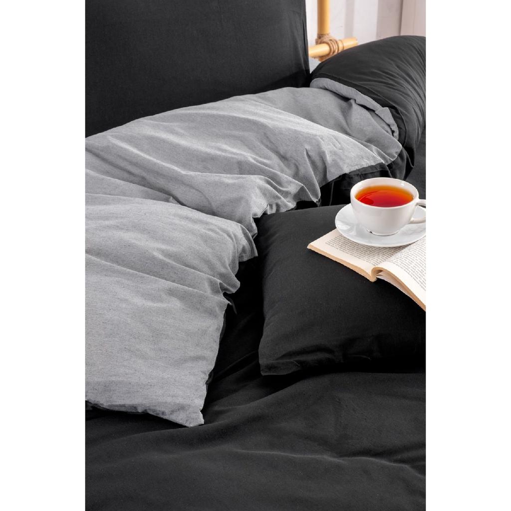 White Square Anthracite Single Duvet Cover Set With Rubber Sheet And 1 Pillow Case