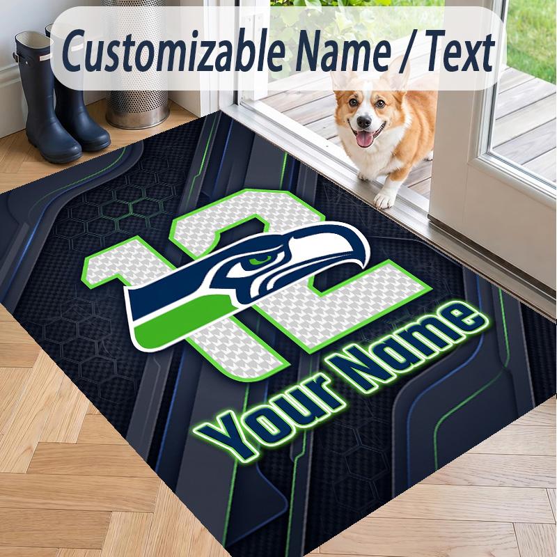 Custom Text Printed Rug Seattle Seahawks Non Slip Floor Carpet For Home Room Decor