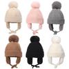 Qizlar O'g'il Bolalar uchun Mo'ynali Pomponli Qishki Chaqaloq Shapkasi Plush Astarli Quloqchinli Bolalar Beanie Trikotaj Chaqaloq Boneti Bolalar Shapkasi Chang'i Uchish uchun 2-6Y