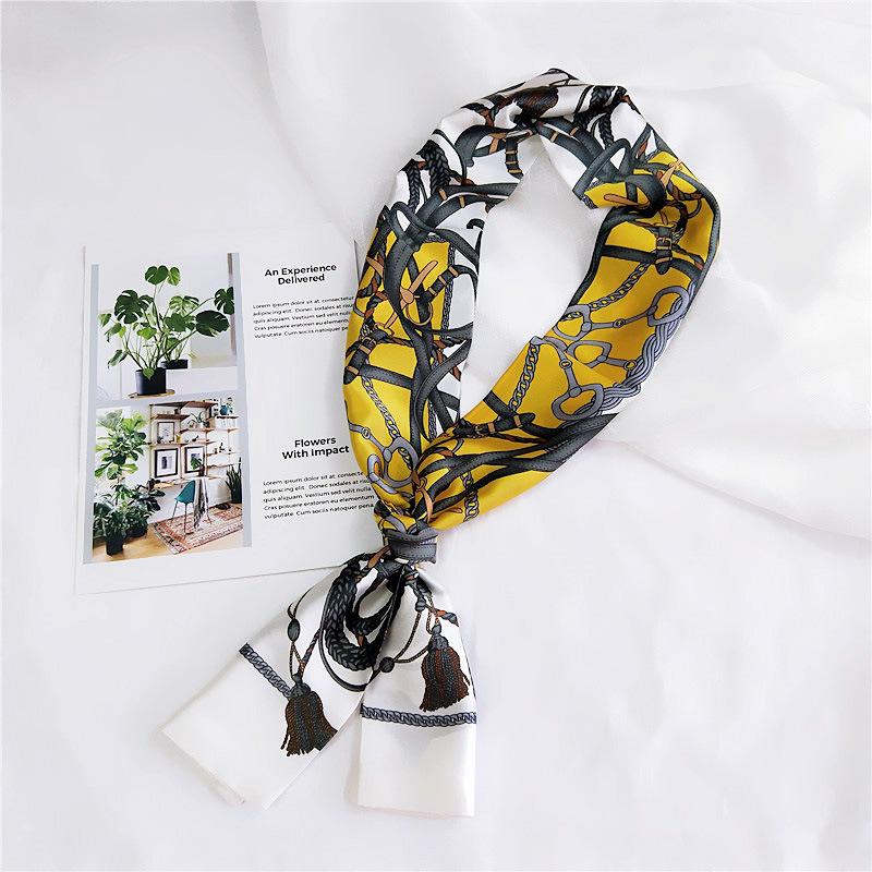 Маленький шарф женский длинный стиль весна и осень двухстороннее украшение универсальный зимний маленький шарф профессиональный шарф длинный шарф аксессуар