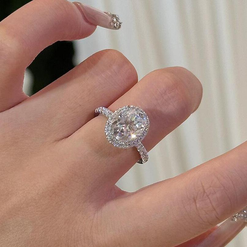 2-Carat Pigeon Egg Flash Comparable To Ice Flower Cut Inlaid Zircon Marriage Proposal Open Ring Female, Fashionable Wedding Ring