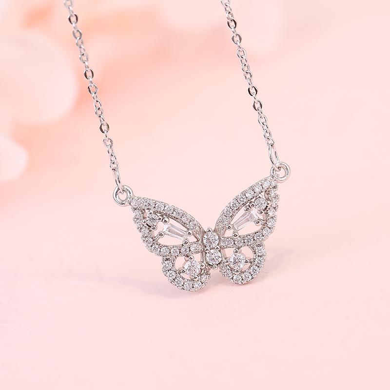 ANENJERY Cubic Zircon Butterfly Charm Necklace for Women Choker Wedding Engagement Jewelry Gift S-N707