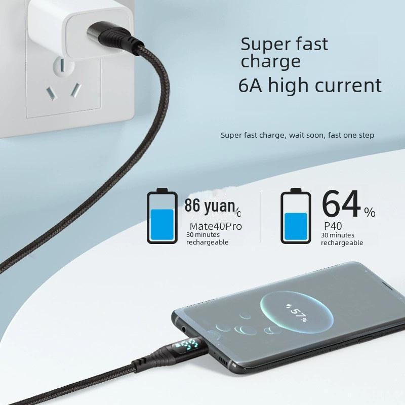 100W Type-C Fast Charge Cable with Intelligent Digital Display, 6A Real-Time Super Fast Charging