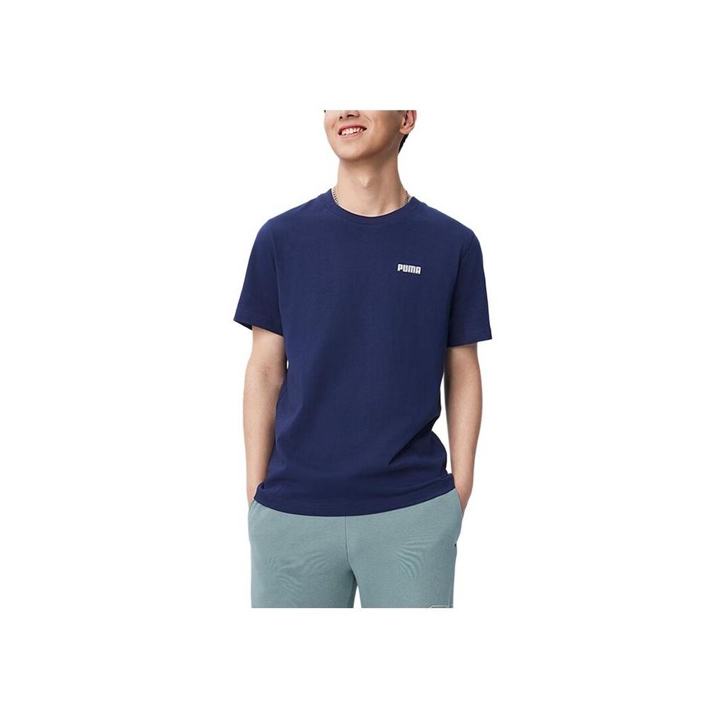 Puma Однотонная мягкая дышащая футболка с коротким рукавом с логотипом, мужские топы, темно-синие 690229-06