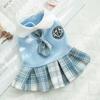 College Style Dog Dress for Small Dogs Plaid Dog Skirt Pet Clothes Puppy Girl Breathable Sweatshirt Cat Outfits Spring Apparel
