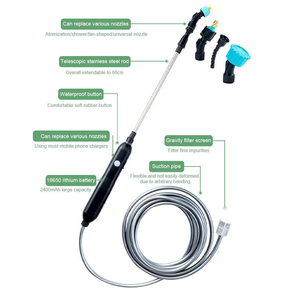 Электрический опрыскиватель для растений, аккумуляторный садовый опрыскиватель с 2 насадками и 2-метровым шлангом, распылитель для растений Mister Sprayer для уборки сада