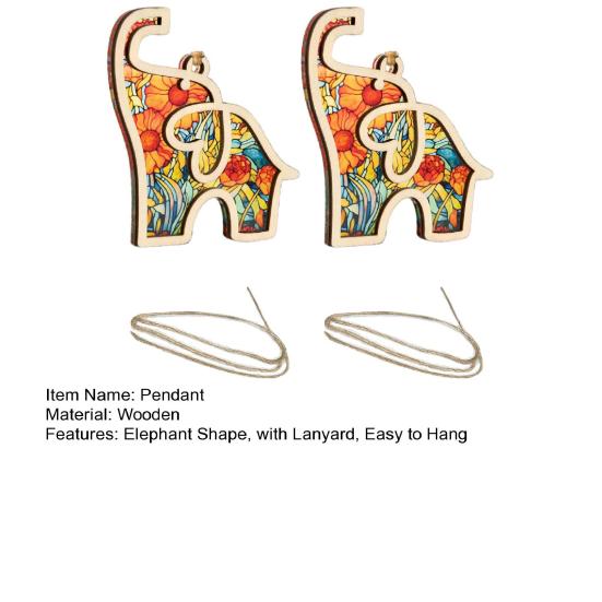 Yousheng 1/2Pcs Elephant Pendant Wooden Hanging Ornament with Lanyard Easy To Hang Elephant-Shaped Pendant Friendship Gifts