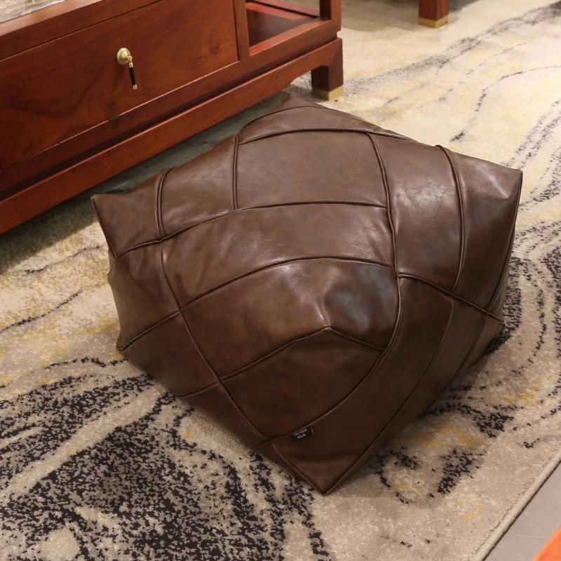 Moroccan PU Leather Pouf Ottoman Futon Footstool Home Tatami Unstuffed Cushion Sofa Bean Bag Ins Living Room Decor Craft