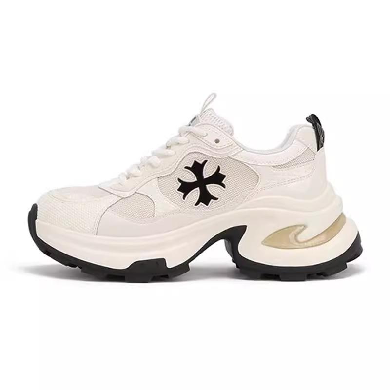 Leather platform dad shoes women's 2025 spring new cross breathable versatile lightweight non-slip casual sports shoes tide