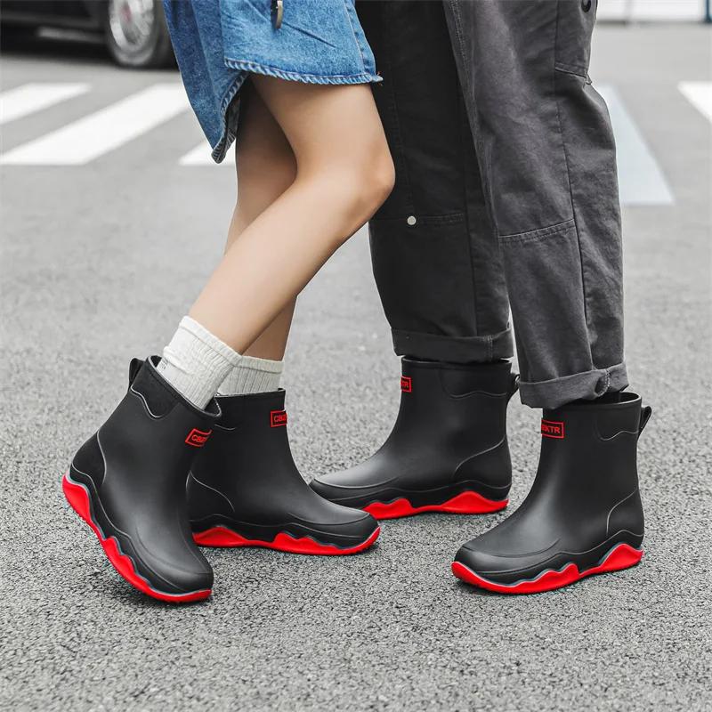 Fashion 2024 Womens Rain Shoes Summer Ankle Boots Casual Women Flat Rain Boots Fashion Work Rain Boots Rubber Waterproof Botas De Lluvia