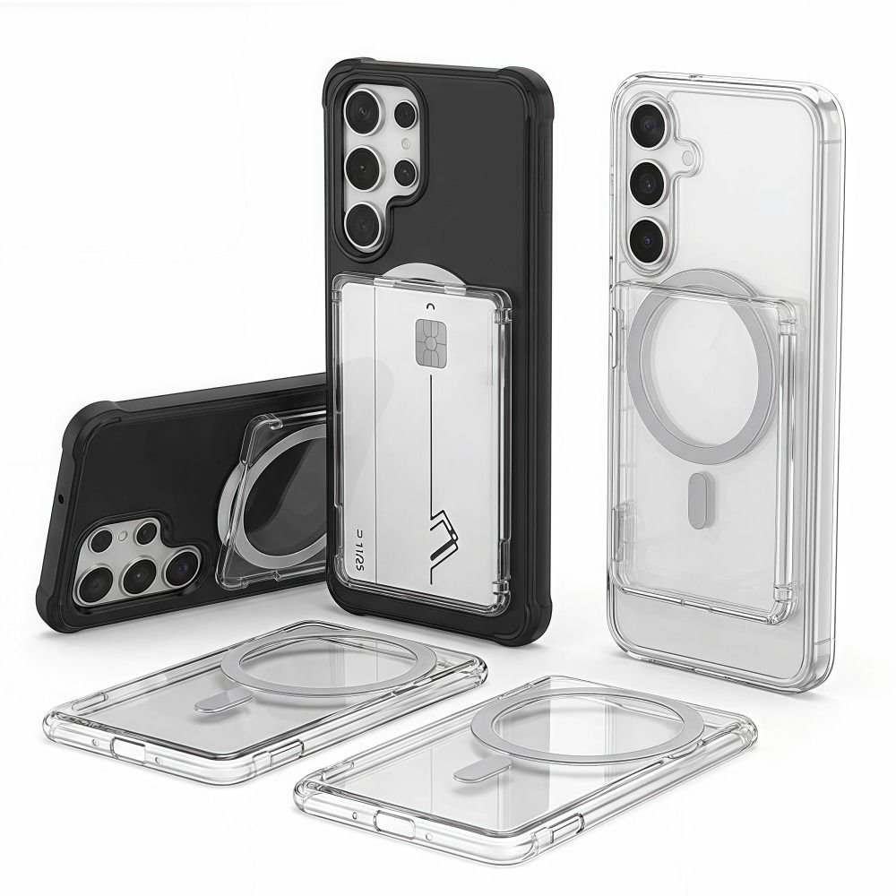 2 Card Slots Magnetic Stand Card Holder Transparent Wallet Phone Case For Magnetic Phone