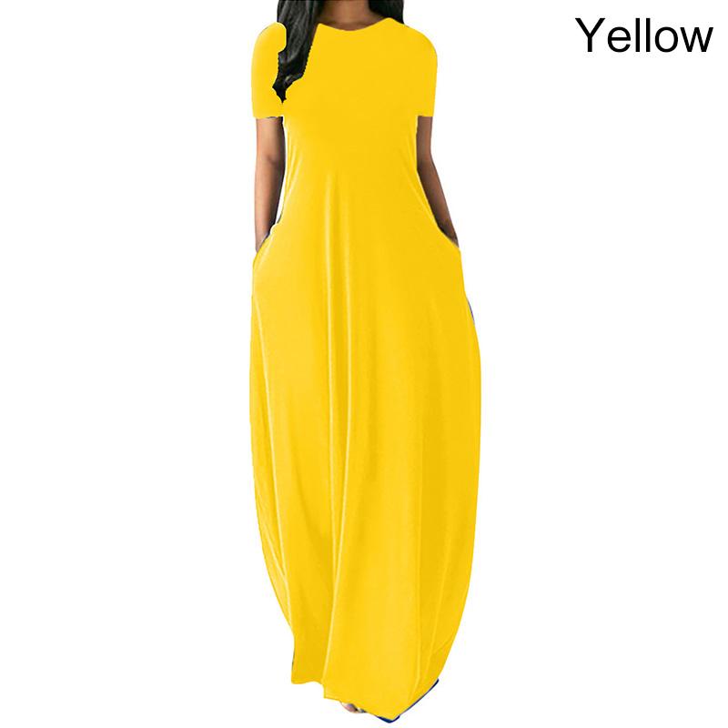 Women Casual Loose O-Neck Long Dresses Short Sleeve Summer Beach Dress Elegant Evening Party Dress