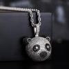 Versatile Men's Hip-Hop Panda Head Pendant Necklace In Black and Silver with Full Zircon